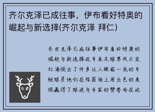 齐尔克泽已成往事，伊布看好特奥的崛起与新选择(齐尔克泽 拜仁)