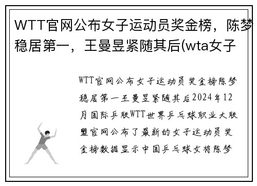 WTT官网公布女子运动员奖金榜,陈梦稳居第一,王曼昱紧随其后(wta女子网球公开赛)
