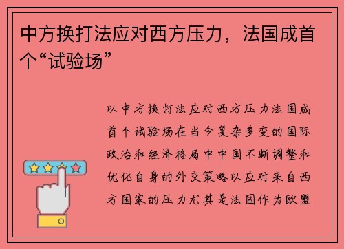 中方换打法应对西方压力,法国成首个“试验场”