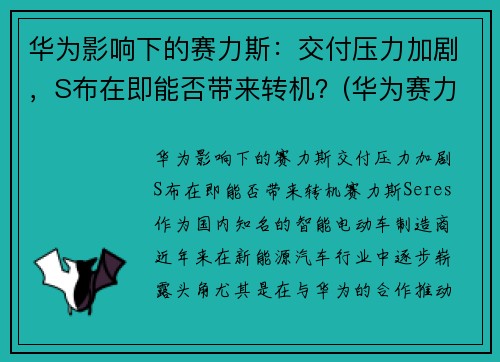 华为影响下的赛力斯:交付压力加剧,S布在即能否带来转机?(华为赛力斯是谁代工)