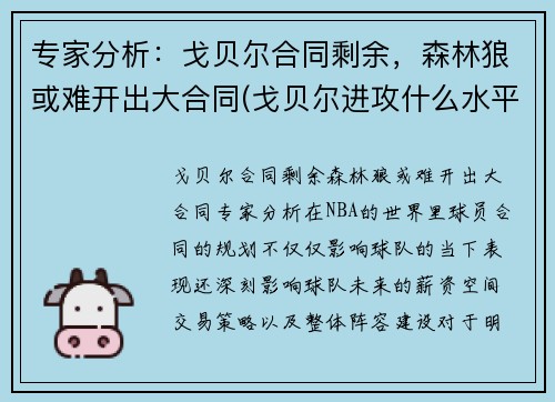 专家分析：戈贝尔合同剩余，森林狼或难开出大合同(戈贝尔进攻什么水平)
